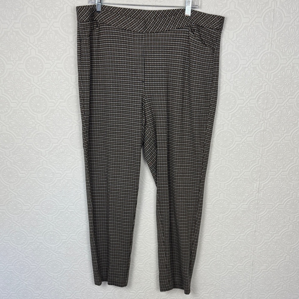 J.Jill‎ Ponte Slim Leg Pants 2X Houndstooth Pull On Stretch Career Pants Brown